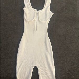 White Ribbed Sleeveless Jumpsuit